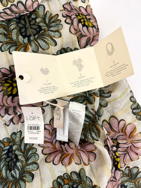 LOFT Floral Metallic Tassel Infinity Scarf NWT