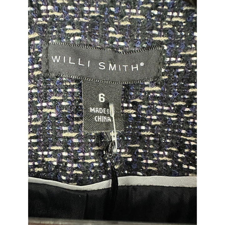 Women’s Willi Smith Blue, Black, Silver Tweed Open Blazer size 6