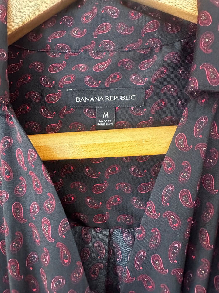 Banana Republic Burgundy Paisley Long Sleeve Draped Wrap Blouse M