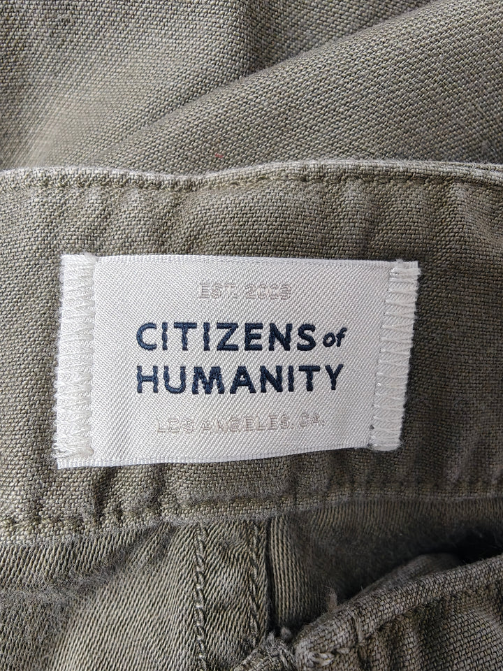 Citizens Of Humanity Womens Wide Leg Olive Green Cotton Pants Size 32