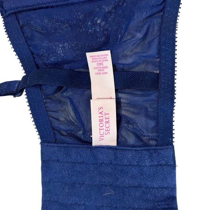 Womens Victoria Secret Navy Blue Floral Lace Corset Bustier
