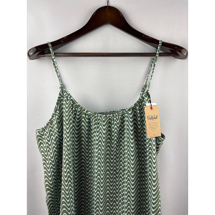 Women’s Far West XL Green & Blue Squiggle Patterned Sleeveless Blouse