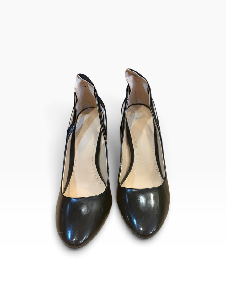 Zara Trafaluc Black Patent Suede Cutout Stiletto High Heels Pumps Size 40 / 9