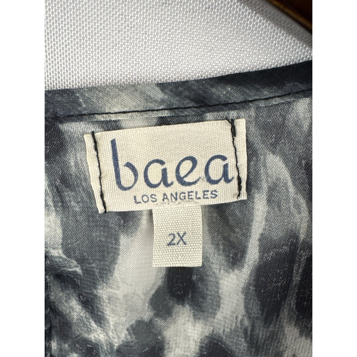 Women’s Baea 2X Grey Animal Print Sheer Blouse
