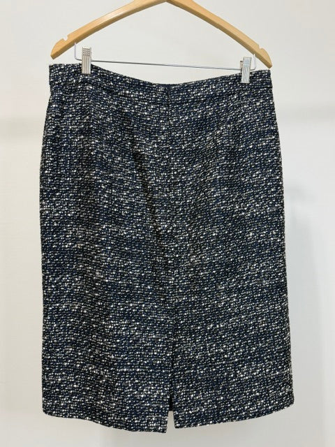 J.Crew Tweed Asymmetrical Wrap Pencil Skirt Navy White Sz10