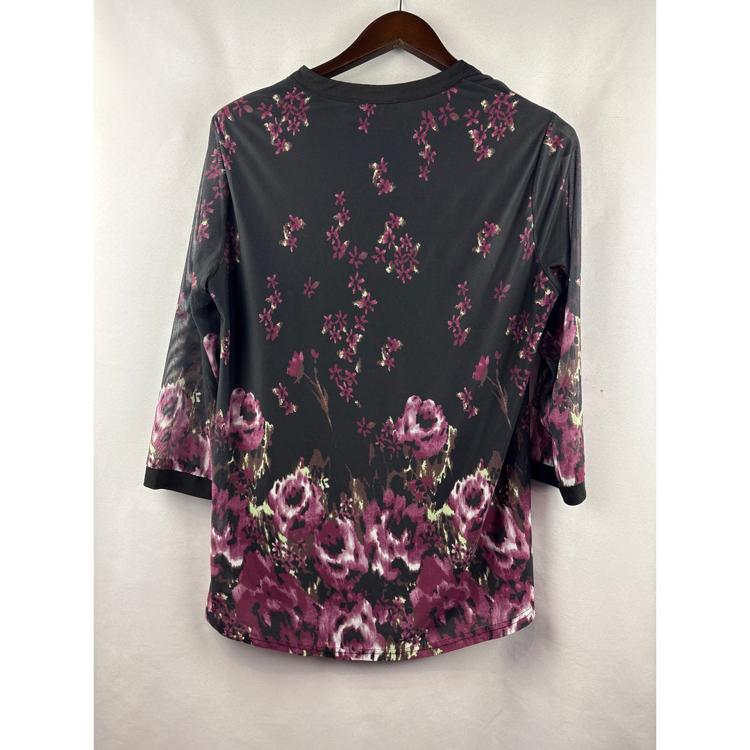 Women’s Timeson XL Black Floral Blouse w/ 3/4 Sleeves