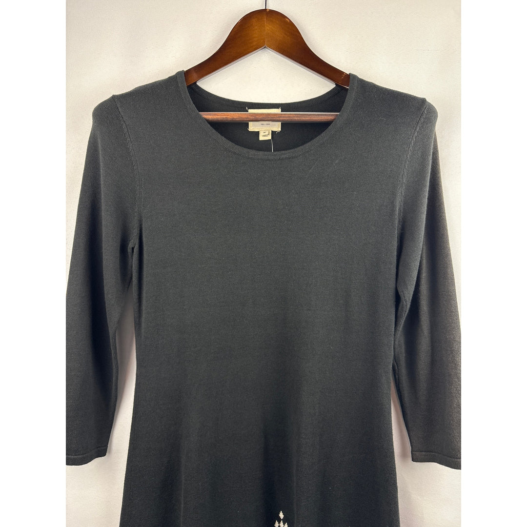 Women’s eci Medium Black Knit Sweater Dress w/ White Abstract Pattern