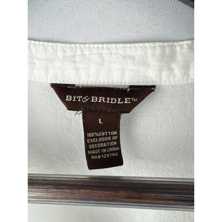 Women’s Bit & Bridle Large White Button Up Blouse
