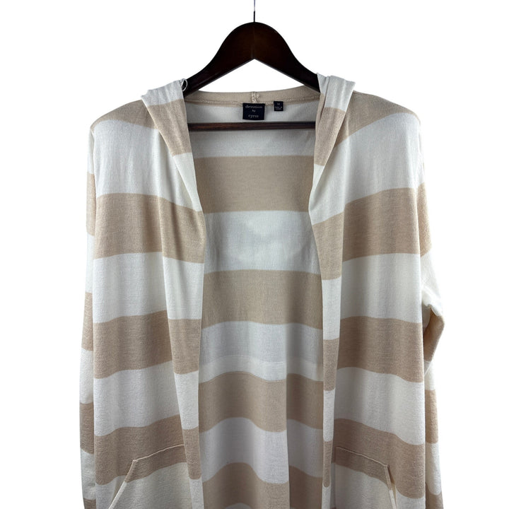 Women’s Devotion by Cyrus Size 1X Cream & Tan Striped Hooded Sweater
