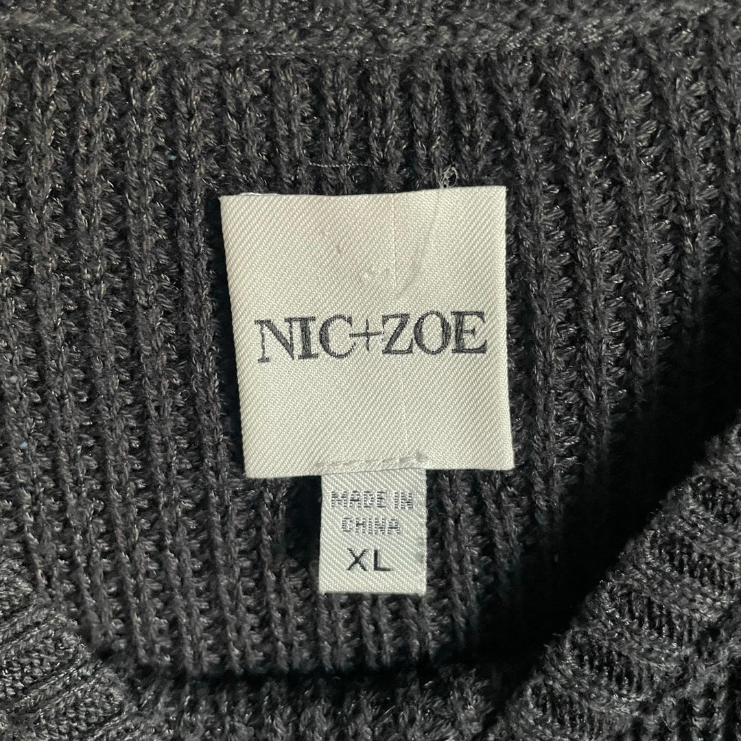 Nic + Zoe Black Knit Sweater Fringe Sleeves Cuffs Holiday NYE Whimsigoth sz XL