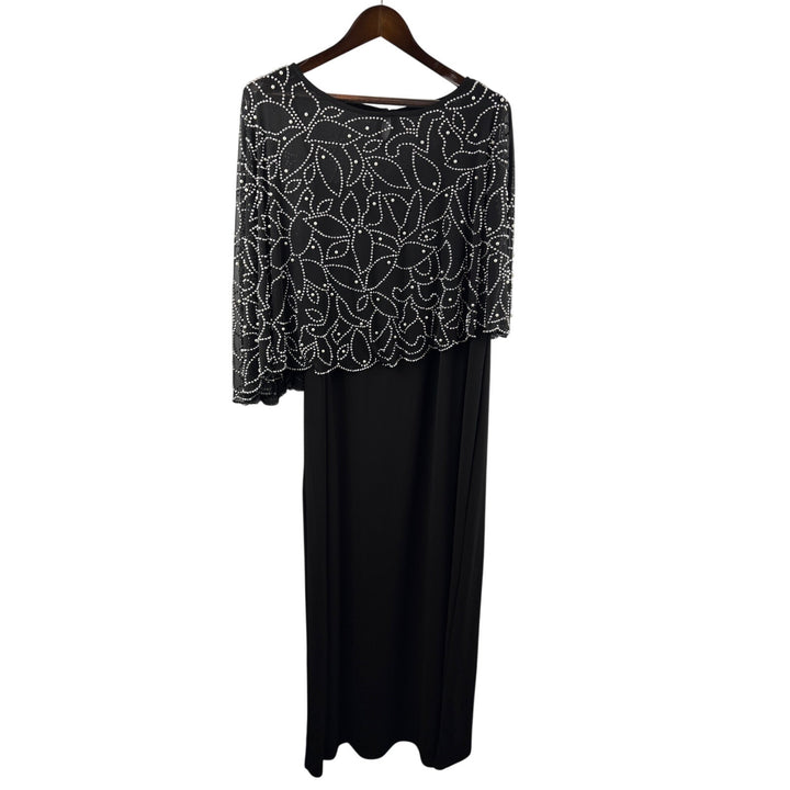 Women’s MSK Size 2X Black Evening Gown w/ Beaded Shawl Overlay