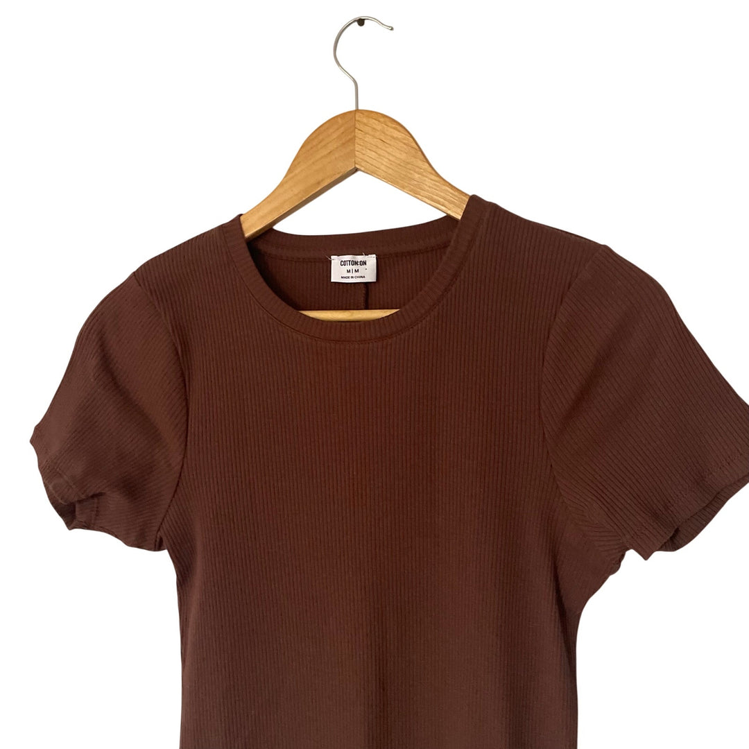 Cotton On Chocolate Brown T shirt Ribbed Maxi Dress Minimalist Basic Casual sz M