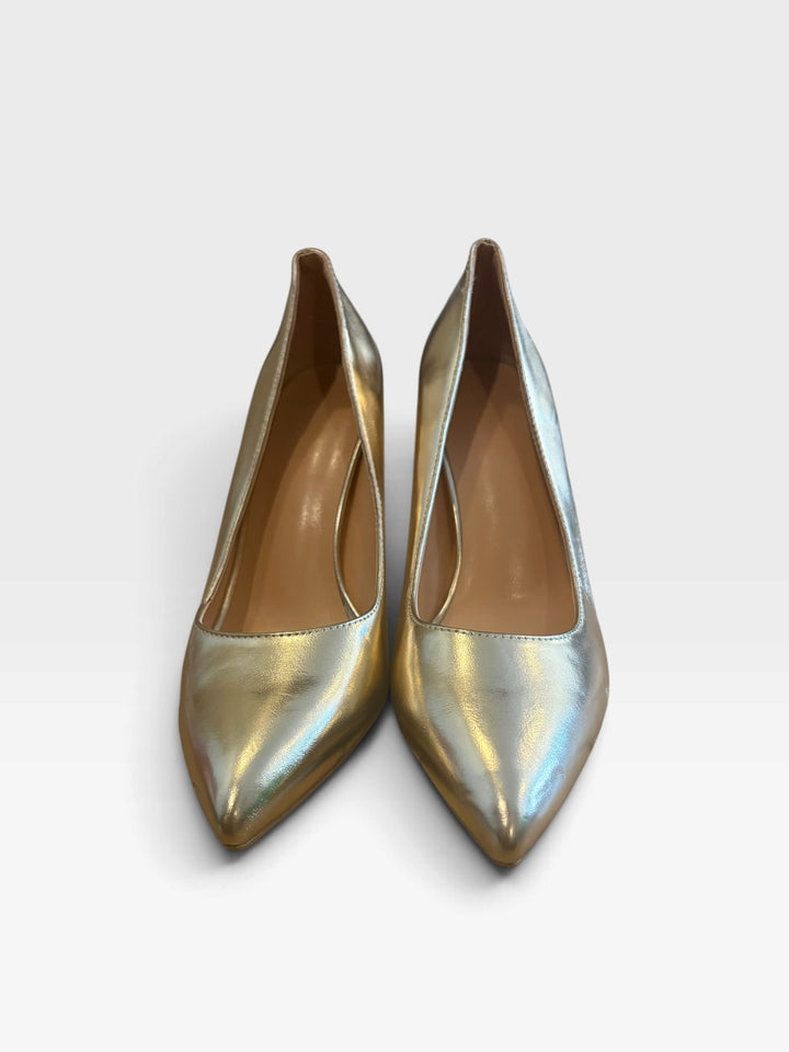 Womens Metallic Gold Pointed Toe Stiletto Heels Size 6 Disco Y2K