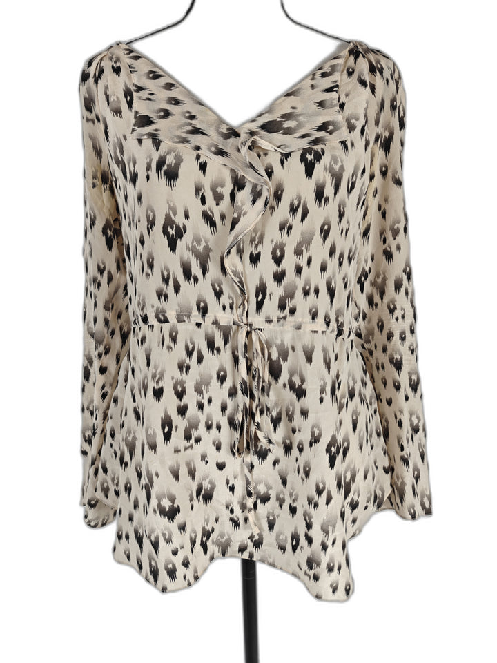 Womens Rebecca Taylor Silk Blouse Beige Black Animal Print