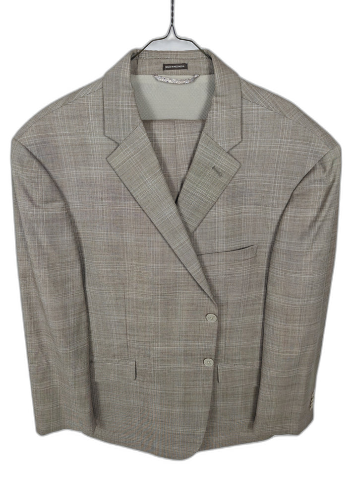 Joseph Abboud Men's Tan Windowpane Plaid Suit 2-Piece Set Size 48 Short Beige Wool Blend Jacket & Pants