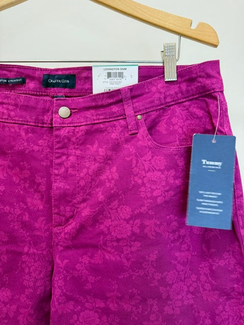 Charter Club Lexington Straight Pink Floral Jacquard Pant Sz16 NWT