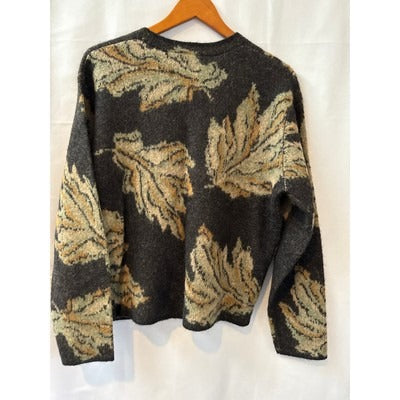 Women’s Vince Black Leaf Patterned Sweater Sz M