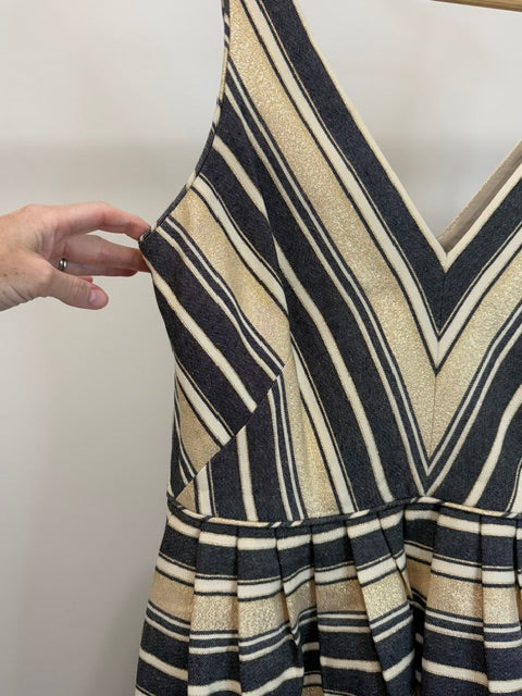 J.Crew Metallic Gold Black Stripe Fit and Flare Dress Sz10