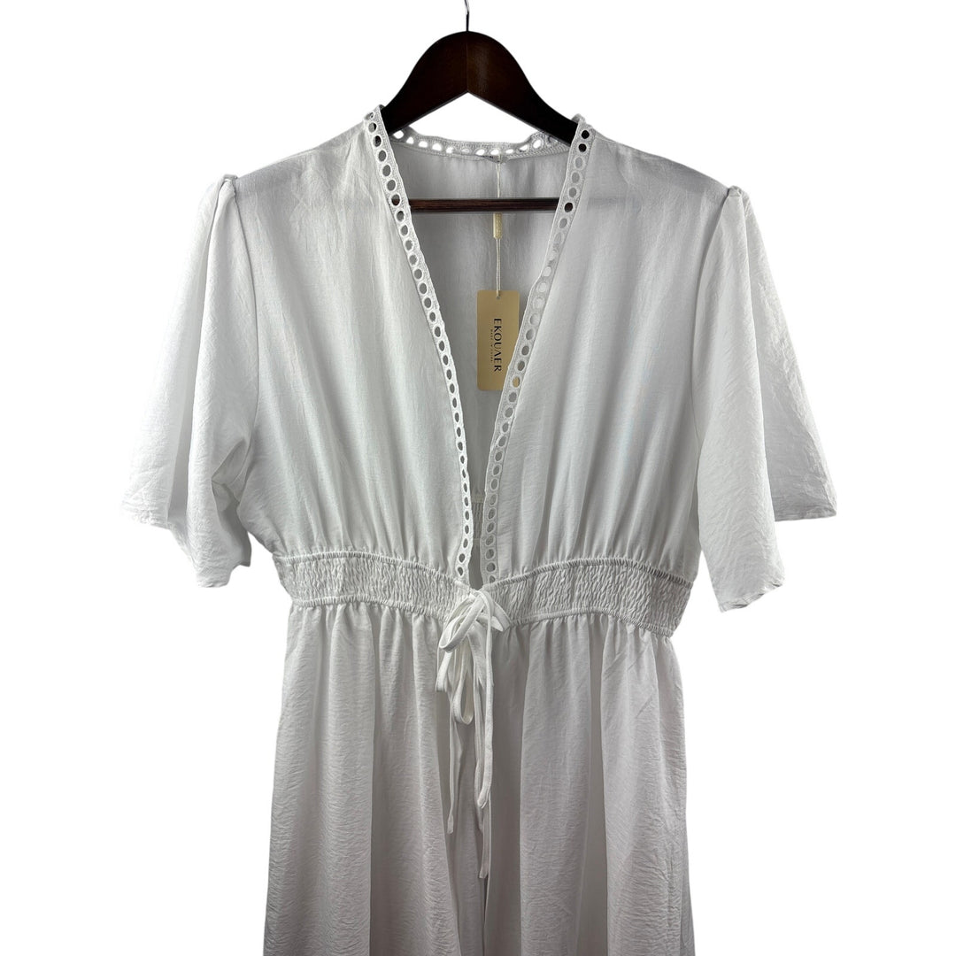 Women’s Ekouaer XL White Short Sleeve Double Tie Swim Coverup