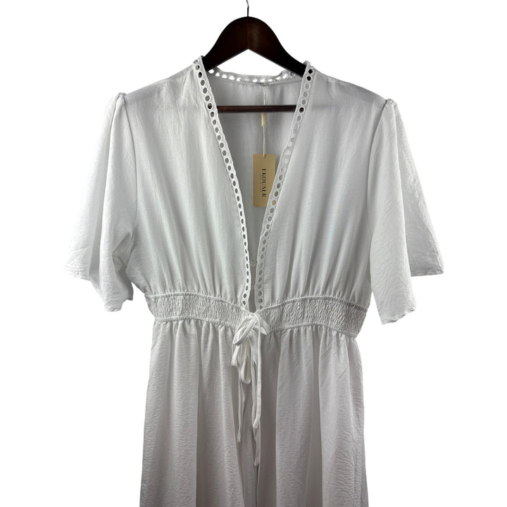Women’s Ekouaer XL White Short Sleeve Double Tie Swim Coverup