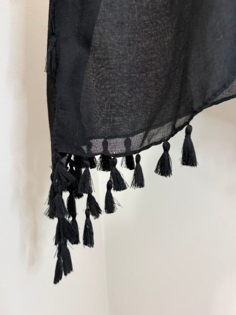 Black Sheer Tassel Kimono Beach Swim Cover Up One Size