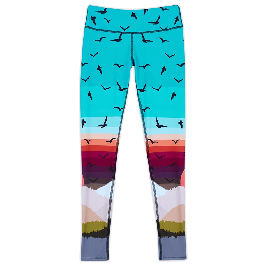 Mara Hoffman Active Long Leggings Festival Workout 36" Length size Small Boho Indie Hippie Colorful Bird