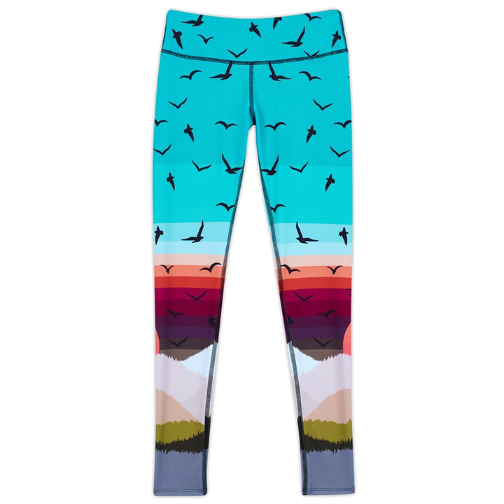 Mara Hoffman Active Long Leggings Festival Workout 36" Length size Small Boho Indie Hippie Colorful Bird