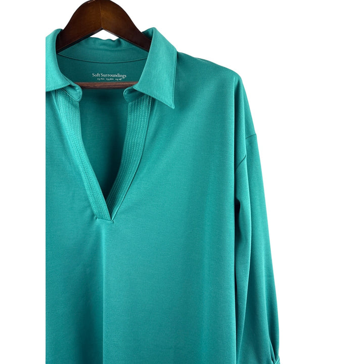 Women’s Soft Surroundings Petite Medium Dark Teal Long Sleeve Blouse