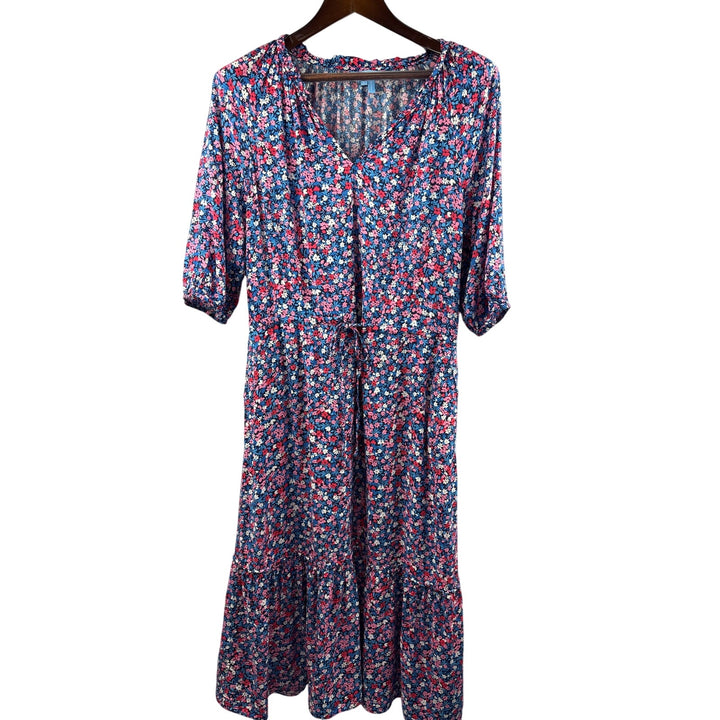 Women’s Draper James Large Blue Multicolor Floral Short Sleeve Maxi Dress