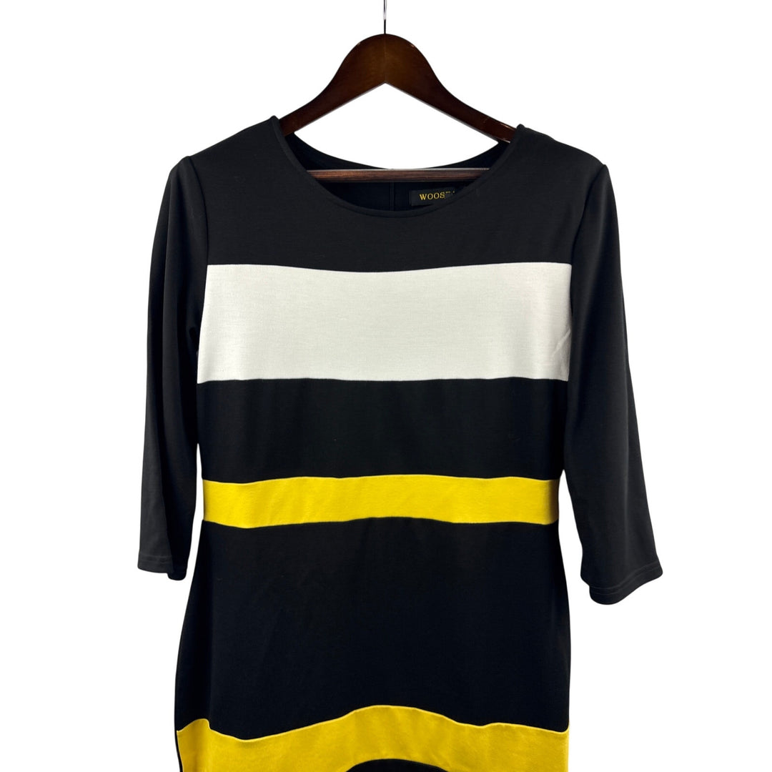 Women’s Woosea XL Black, White, & Yellow Striped Pencil Dress