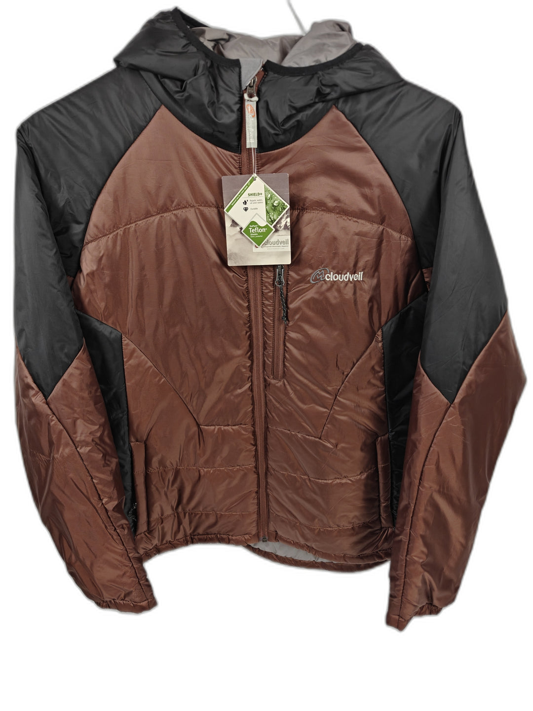 Cloudveil Mens Hooded Insulated Puffer Jacket Brown Black New Large