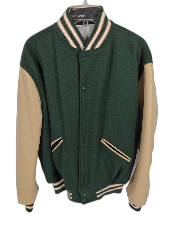 Mens Howe Athletic Apparel Varsity Jacket Green Tan XL