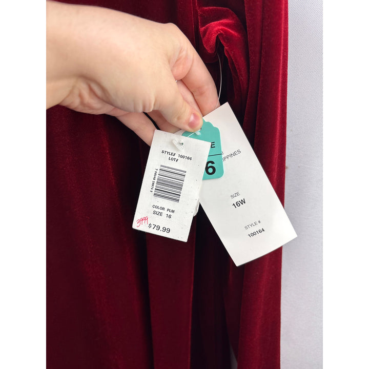 Women’s K.C. Spencer Size 16 Burgundy Velvet Long Sleeve Dress