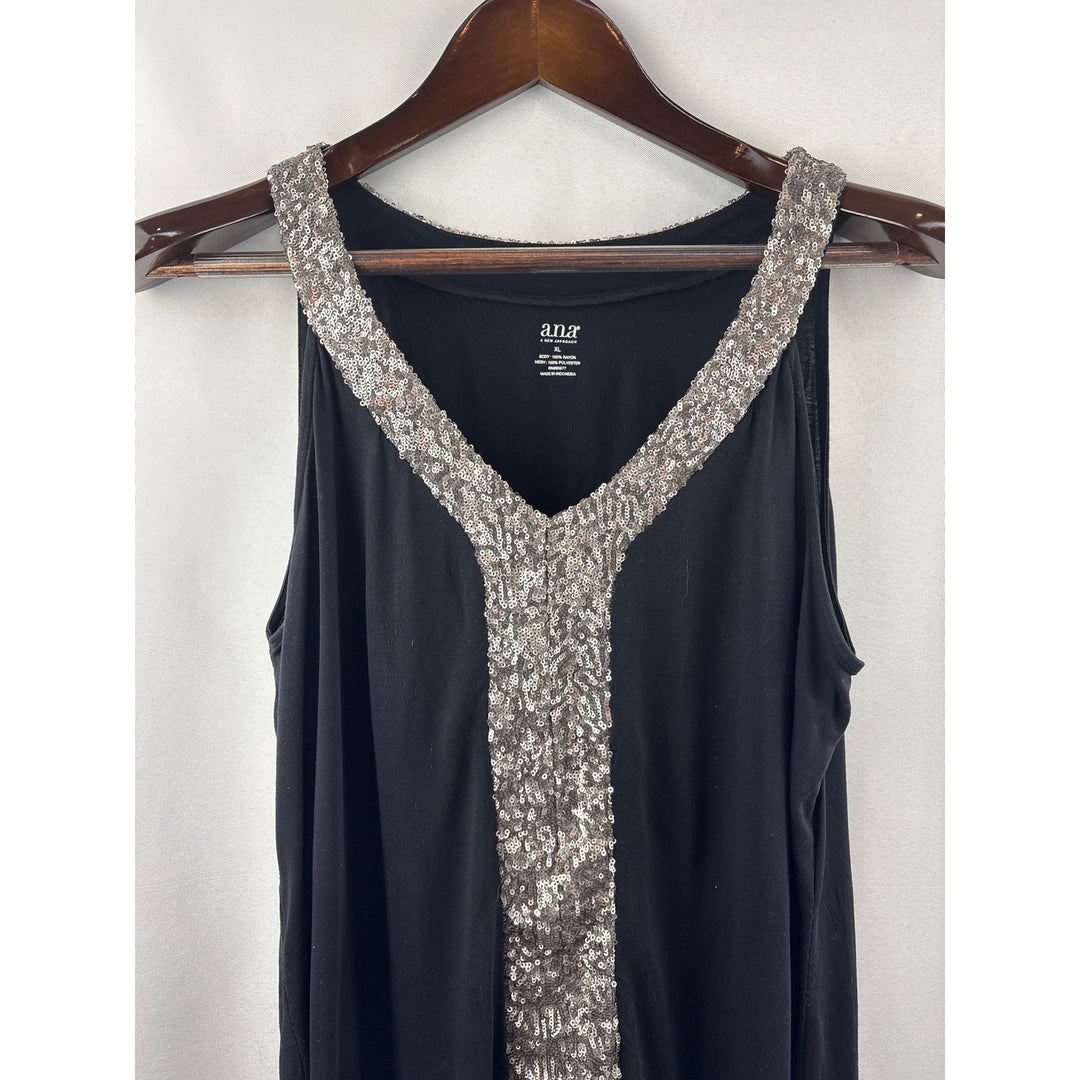 Women’s a.n.a XL Black Sleeveless Blouse w/ Silver Sequin Detail