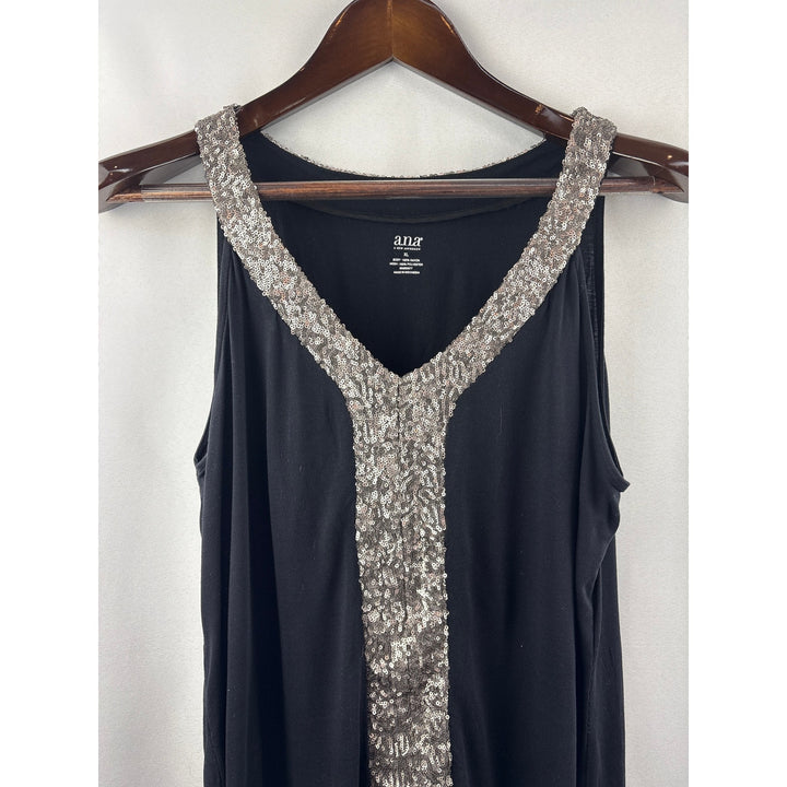 Women’s a.n.a XL Black Sleeveless Blouse w/ Silver Sequin Detail