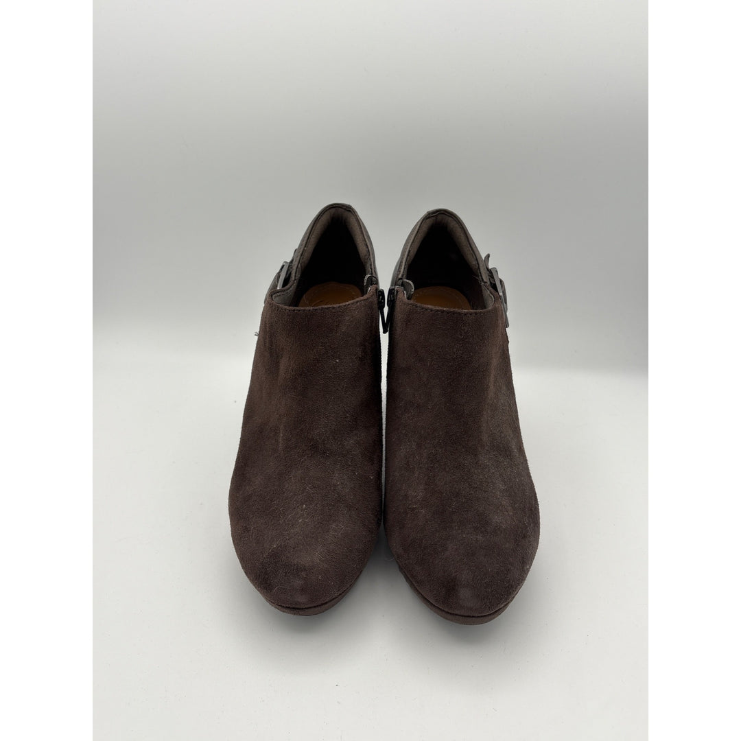 Clarks Brown Suede & Leather Ankle Booties Womens Size 7 With Buckle & Zip Closure