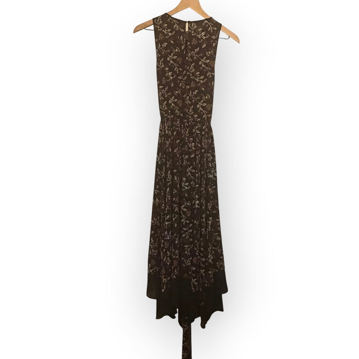 Michael Kors Black Burgundy Floral Maxi Dress S Fringe Tie Dark Academia