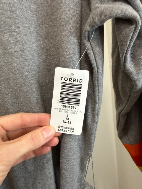 Torrid Rainbow Stripe Fleece Sweatshirt Dress Gray NWT Sz1 14/16
