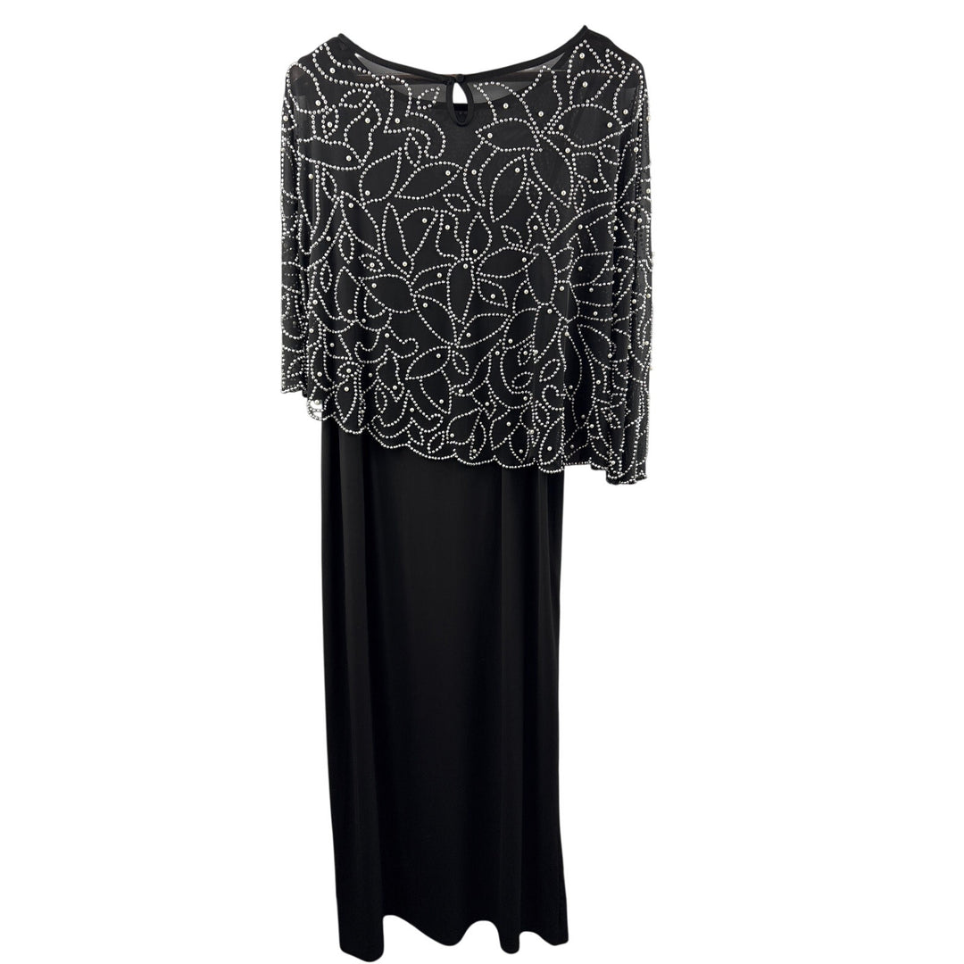 Women’s MSK Size 2X Black Evening Gown w/ Beaded Shawl Overlay