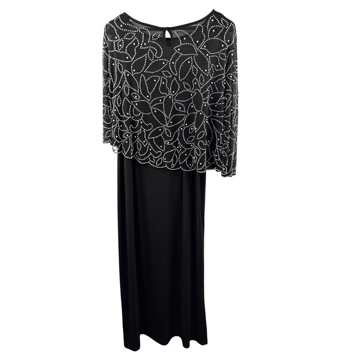 Women’s MSK Size 2X Black Evening Gown w/ Beaded Shawl Overlay