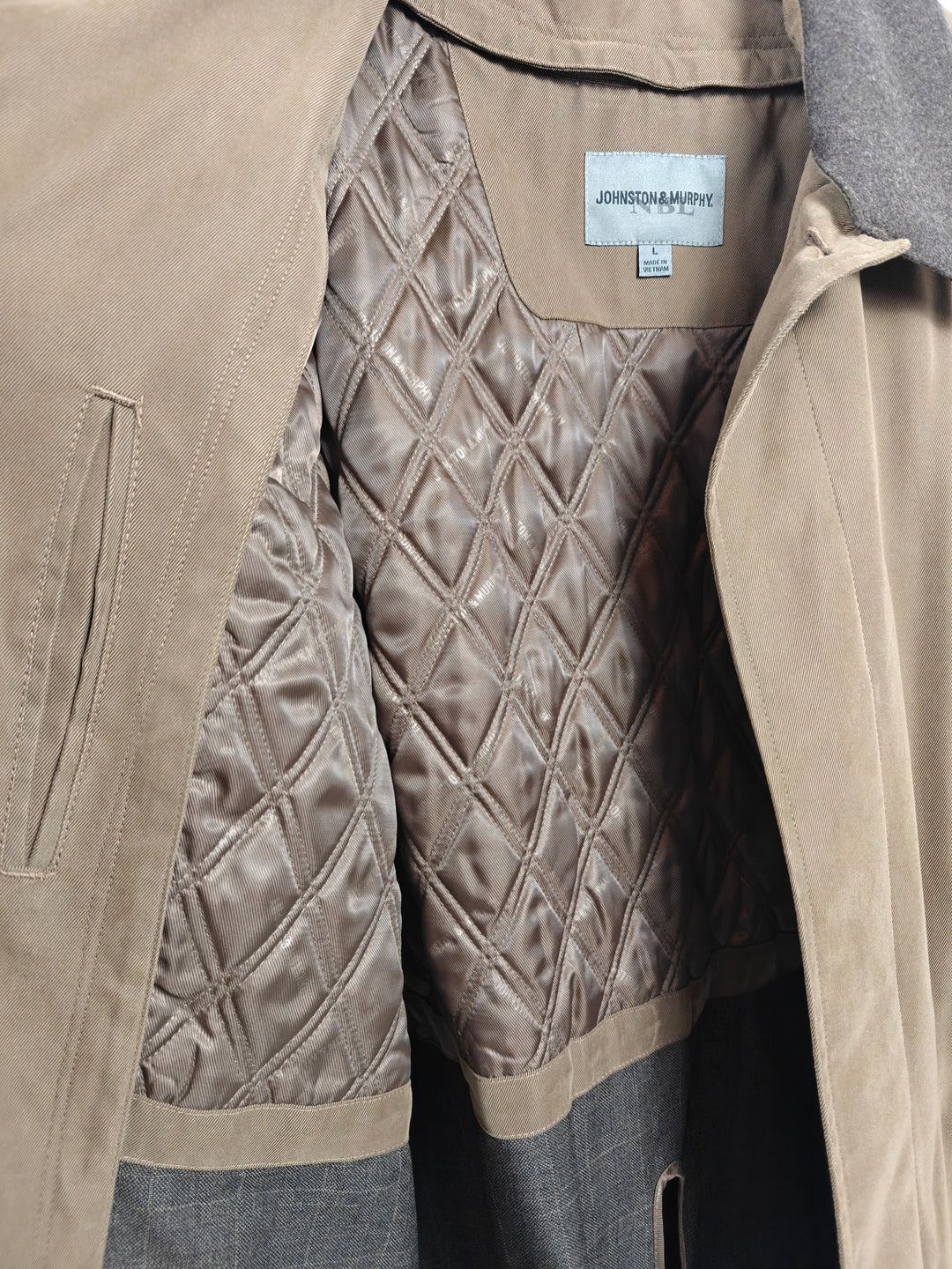 Classic Johnston Murphy Mens Tan Wool Collar Car Coat Size L