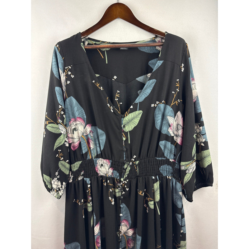 Women’s City Chic Black Floral Button Up Maxi Dress Plus Size 22