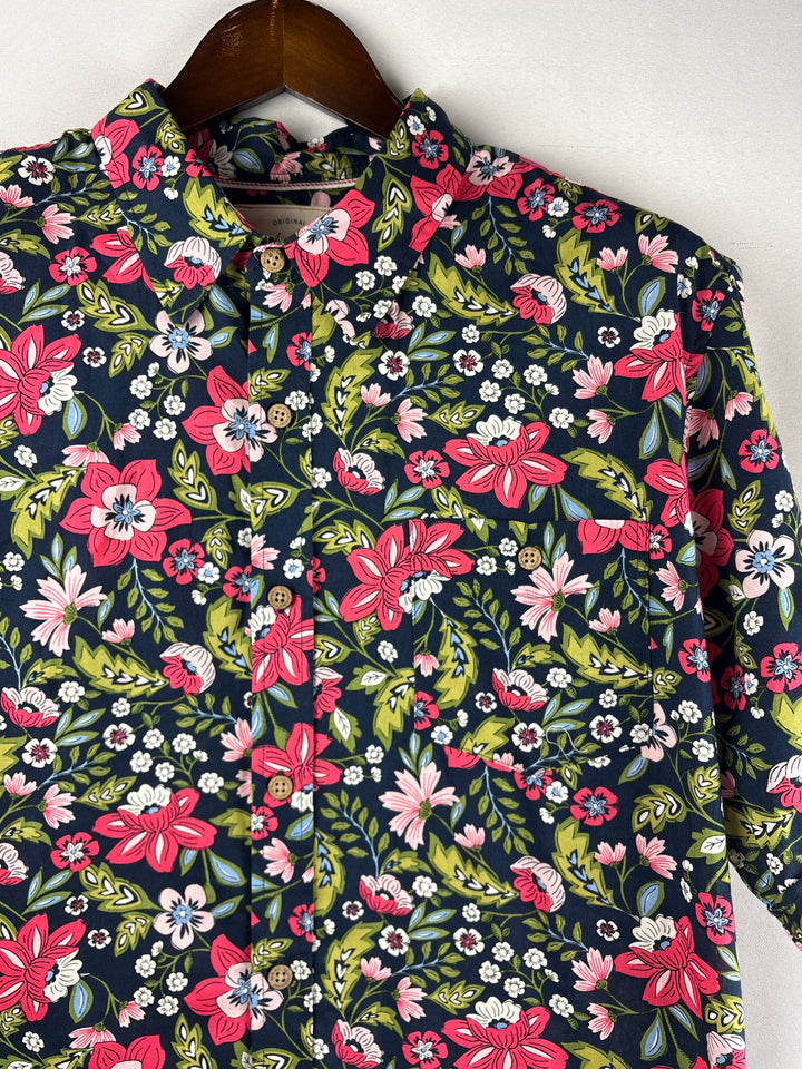 Men’s Weatherproof XL Navy Floral Short Sleeve Button Up