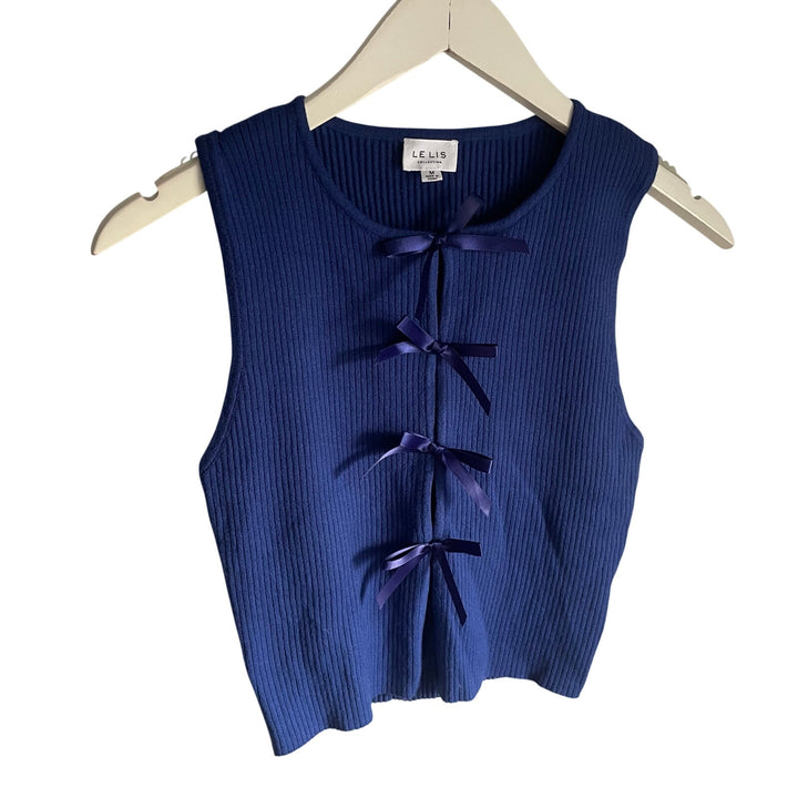 Lelis Collection Cobalt Blue Sleeveless Coquette Bow Ribbed Tank Top size Medium