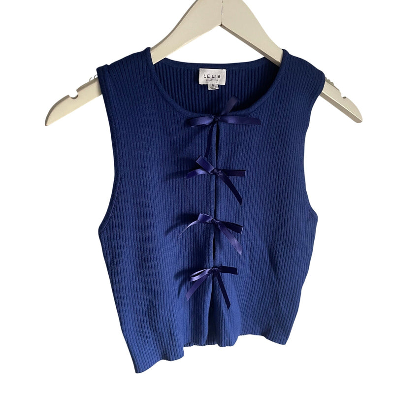 Lelis Collection Cobalt Blue Sleeveless Coquette Bow Ribbed Tank Top size Medium