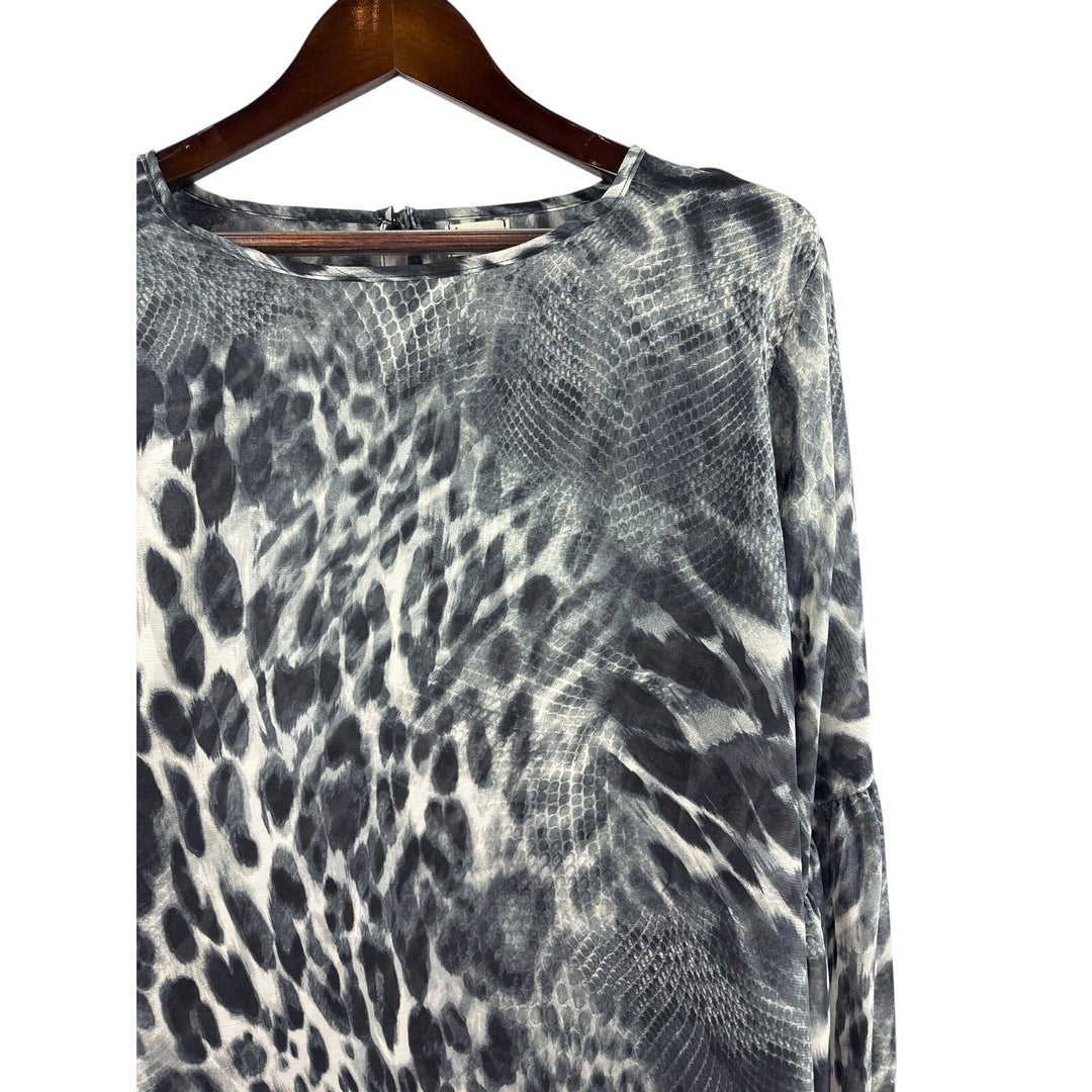 Women’s Baea 2X Grey Animal Print Sheer Blouse