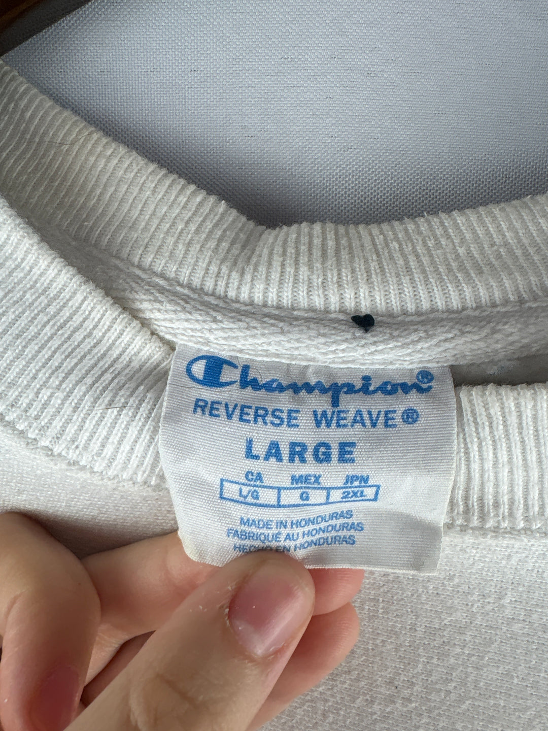 Women’s Champion Large White Crewneck w/ Green Embroidery