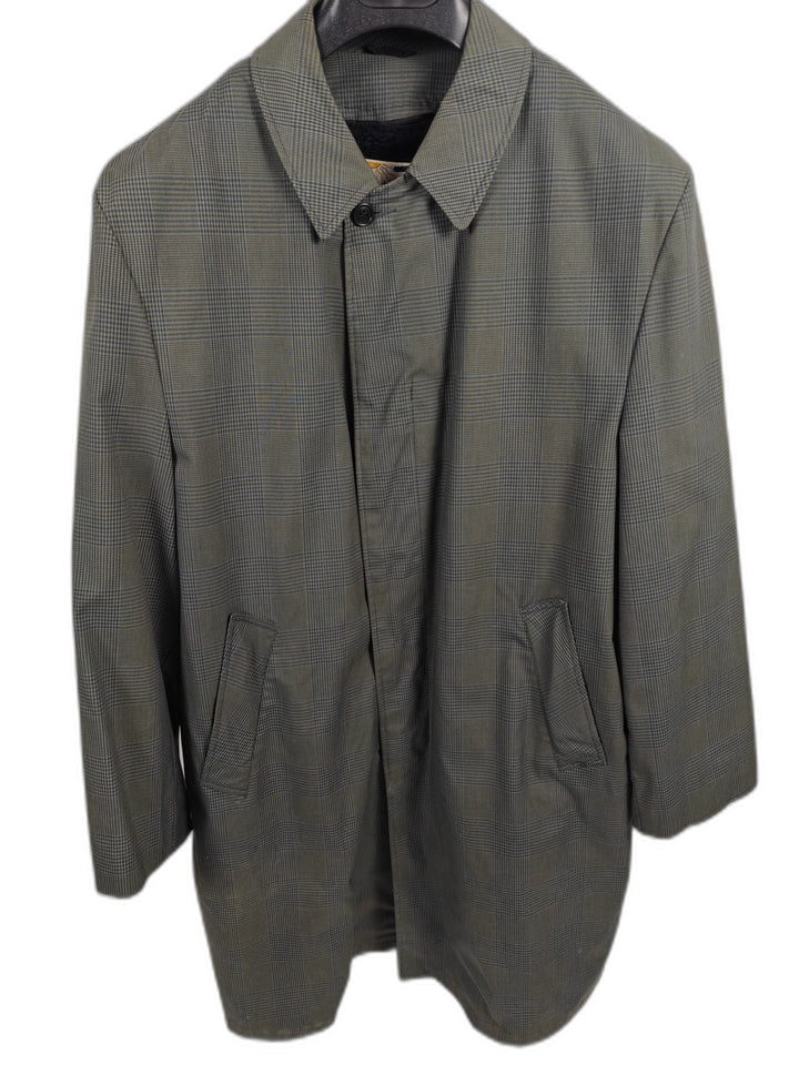 Campus Men Vintage All Weather Coat Green Gray Plaid Size 44
