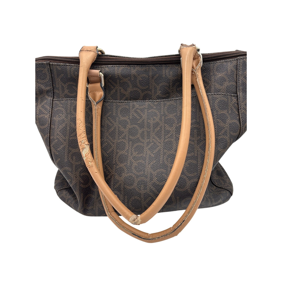 Women’s Calvin Klein Brown Leather Logo Patterned Hangbag