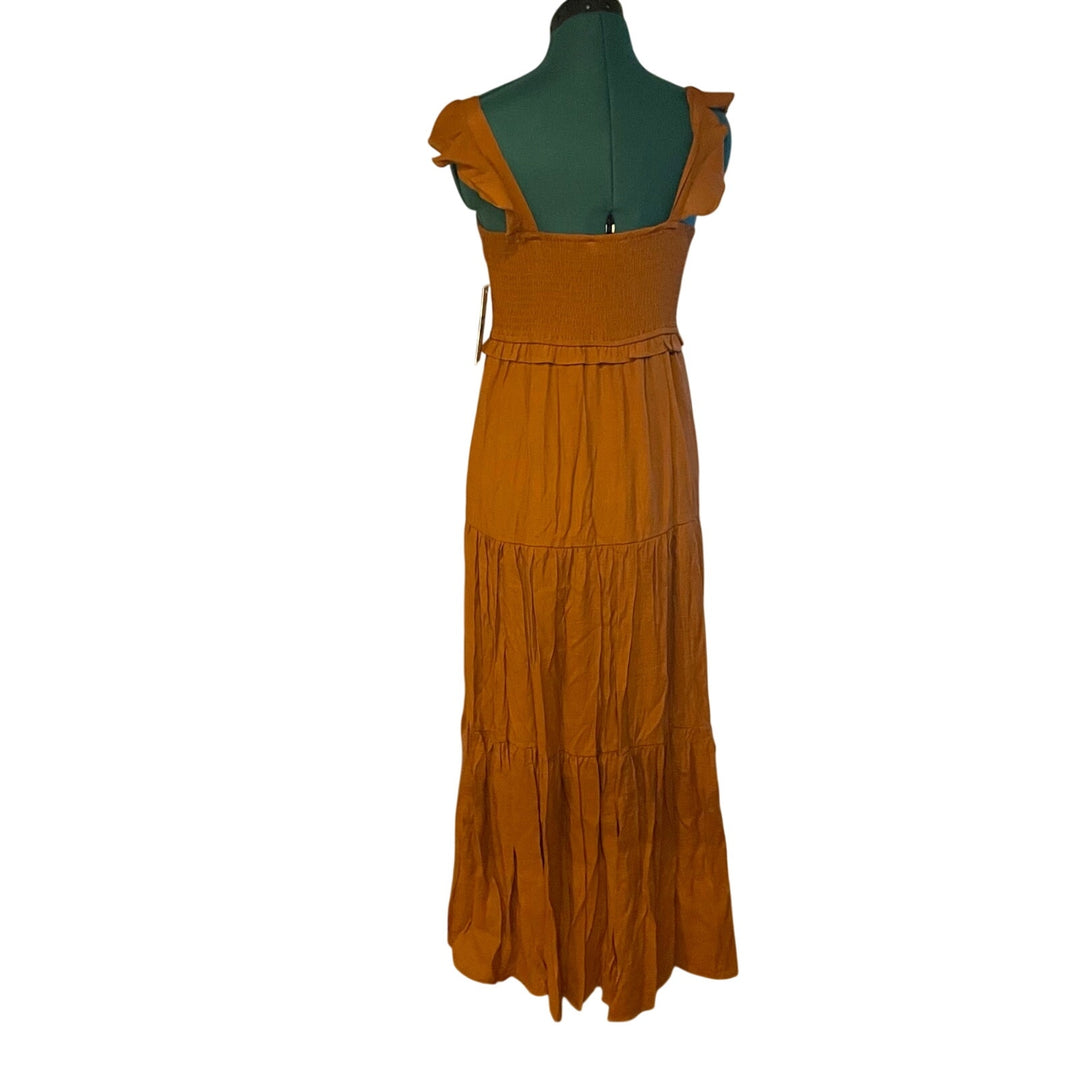 Nanette Lepore Rust Orange Glazed Ginger Cottage Tiered Ruffle Maxi Dress NWT 8